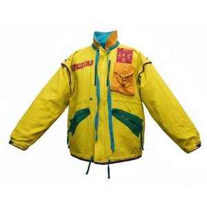 Multicolor Reversible Full Zip Jacket Funky Hippy Earthy Patches Pockets L/XL